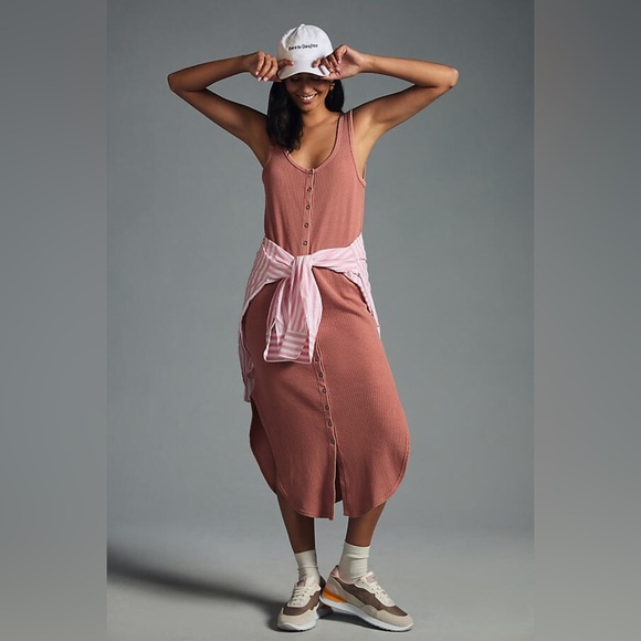 Anthropologie Daily Practice Sundarban Midi Dress Orange Pink Tank Medium EUC - Picture 2 of 9